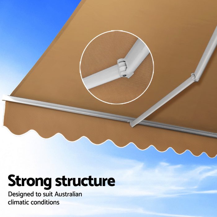 Instahut Retractable Folding Arm Awning Manual Sunshade 2.5Mx2M Beige - Image 4