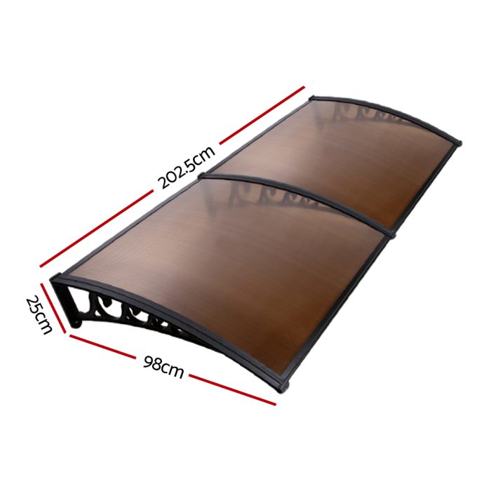 Instahut Window Awning Door Canopy 1m x 2m Brown Hollow Sheet Plastic Frame - Image 2