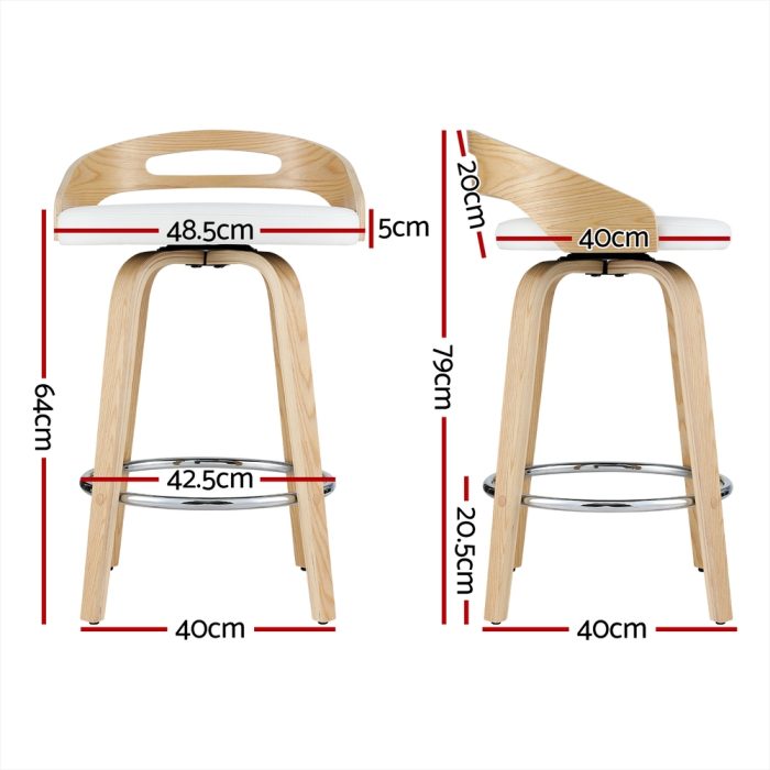 Artiss 2x Bar Stools Swivel Dining Chairs Low Back Counter Seat PU Cushion - Image 2