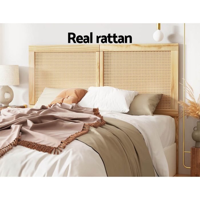 Artiss Bed Head Headboard Queen Rattan - RIBO Pine - Image 4