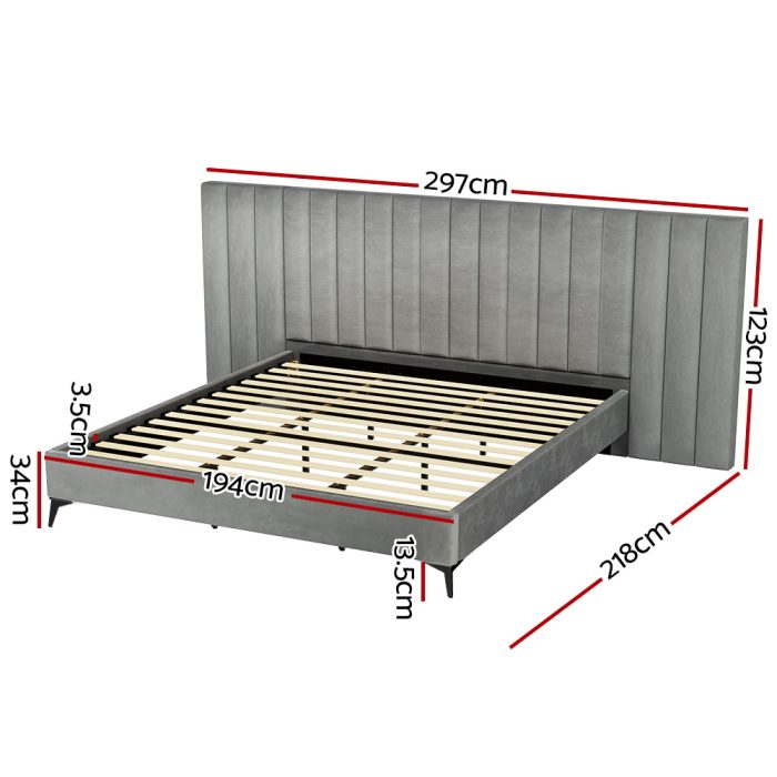 Artiss Bed Frame King Size Velvet Grey LOTT - Image 2