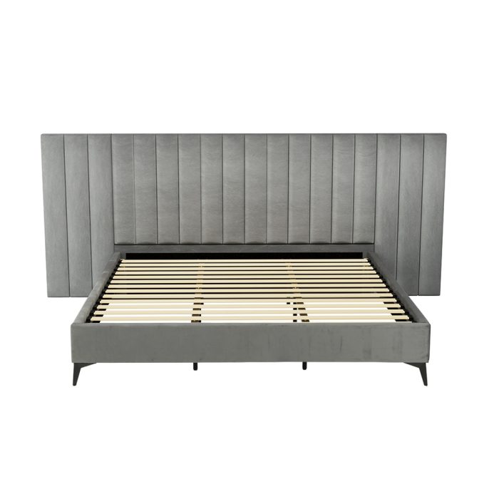 Artiss Bed Frame King Size Velvet Grey LOTT - Image 3