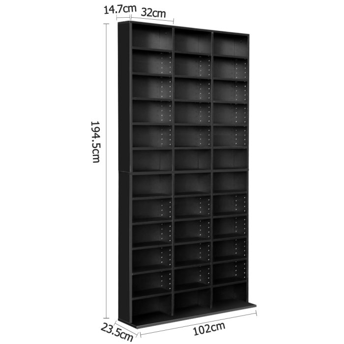 Artiss CD Shelf Storage Unit with Adjustable Shelves Black - Image 2