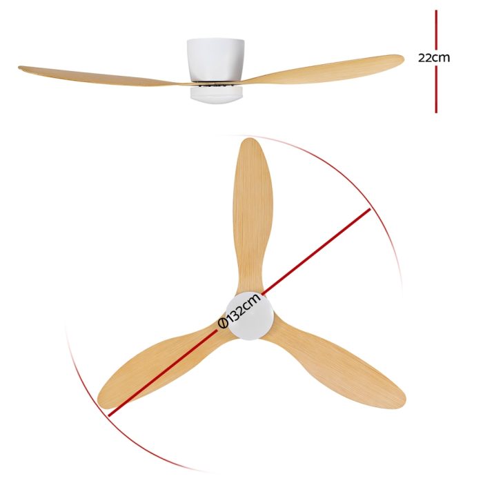 Devanti 52'' Ceiling Fan DC Motor w/Light w/Remote - Light Wood - Image 2
