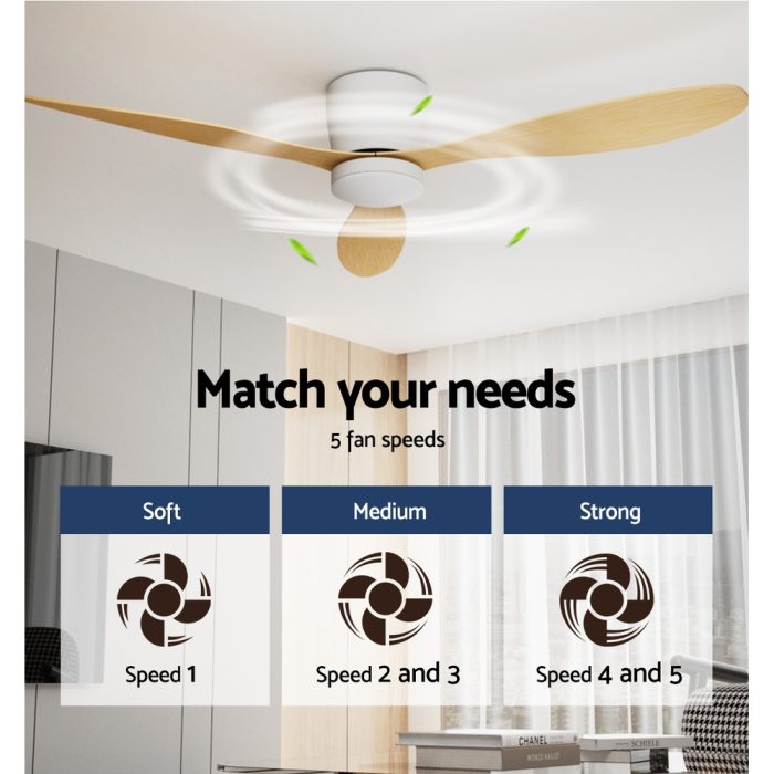 Devanti 52'' Ceiling Fan DC Motor w/Light w/Remote - Light Wood - Image 4