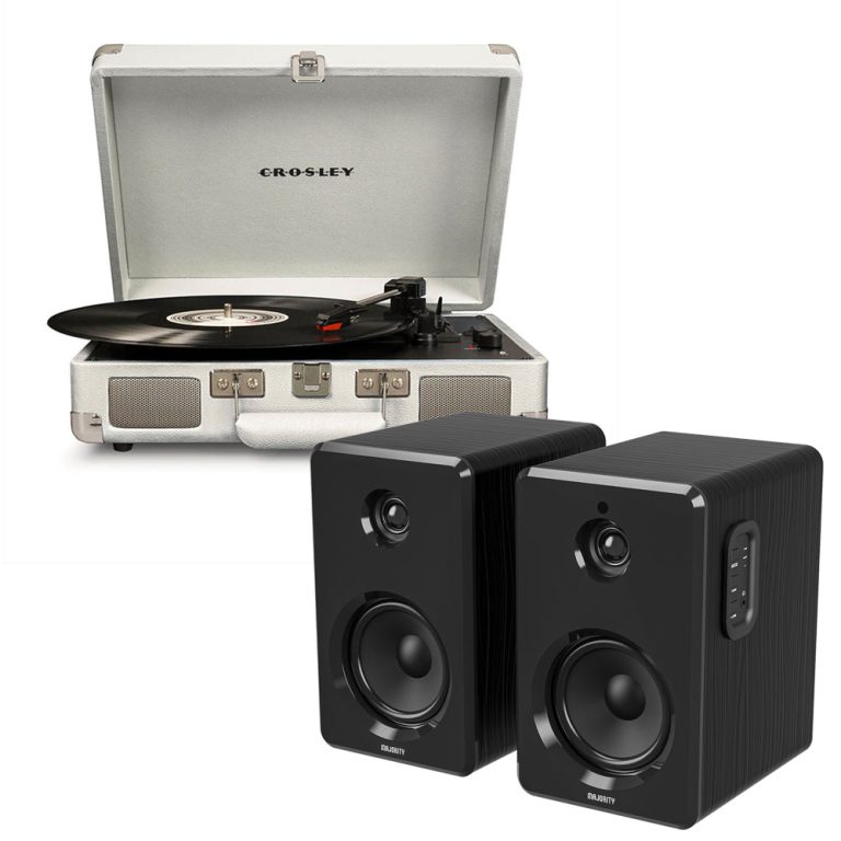Crosley Cruiser Turntable with Majority D40 Speakers, White Sands
