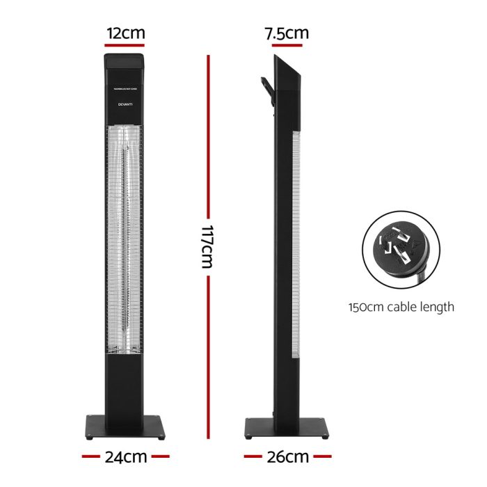 Devanti Radiant Tower Heater Electric Portable Remote Control 2000W Heating - Image 2