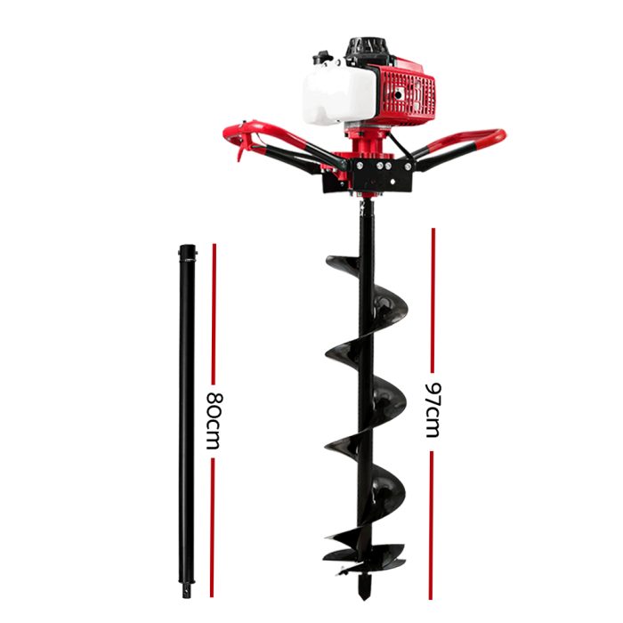 Giantz 92CC Post Hole Digger 200mm Petrol Drill Extension Auger Bits - Image 2