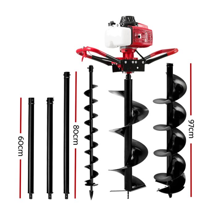 Giantz Post Hole Digger 92CC Petrol Motor Drill Borer Fence Extension Auger Bits - Image 2