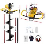 Giantz 74CC Post Hole Digger 300mm Petrol Drill Auger Extension Bits - Image 2