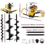 Giantz Post Hole Digger 74CC Petrol Motor Drill Borer Fence Extension Auger Bits - Image 2