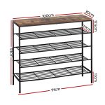 Artiss Shoe Rack 25 Pairs 5-tier Shoe Storage Organiser Shelf Metal frame Walnut - Image 2