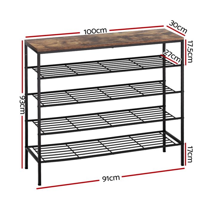 Artiss Shoe Rack 25 Pairs 5-tier Shoe Storage Organiser Shelf Metal frame Walnut - Image 2
