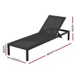 Gardeon Sun Lounge Outdoor Lounger Aluminium Folding Beach Chair Wheels Black - Image 2