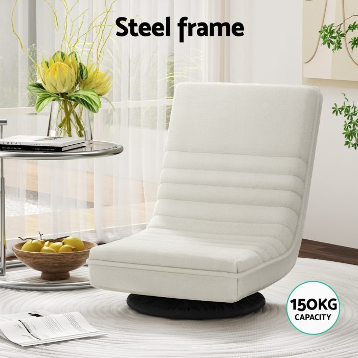 Artiss Floor Lounge Sofa Swivel Foldable Linen White - Image 4