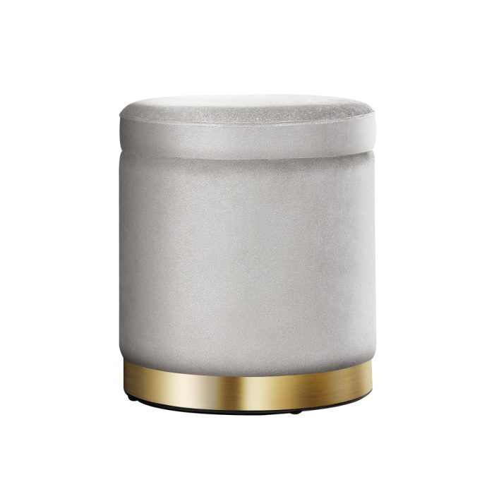Artiss Ottoman Storage Foot Stool Round Velvet Grey - Image 4