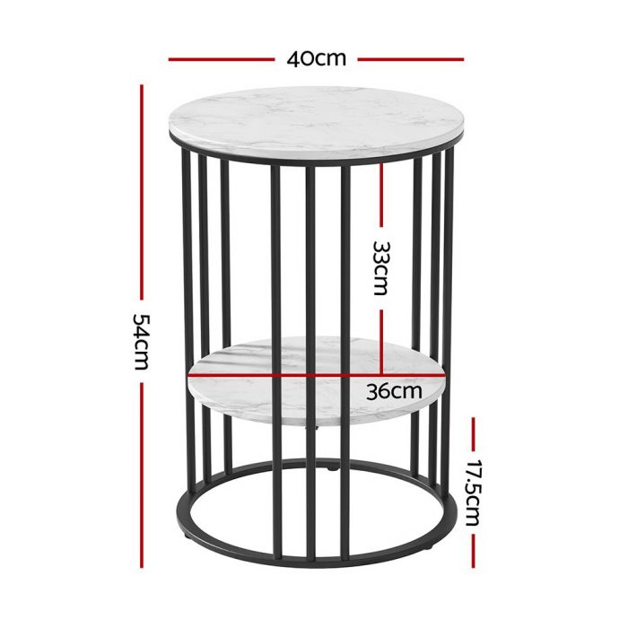 Artiss Coffee Table 2-Tier Round Marble Effect - Image 2