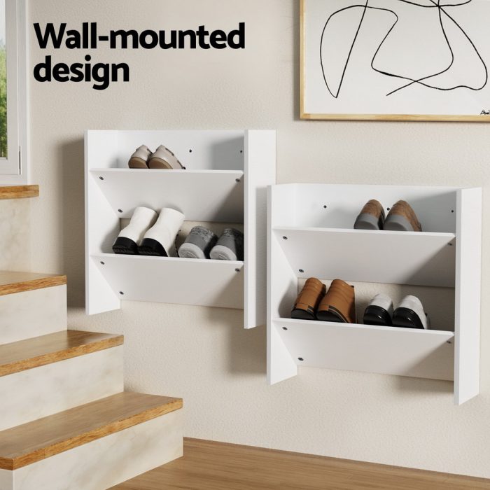 Artiss Shoe Rack 2-tier 12 Pairs Wall Mounted x2 - White - Image 4