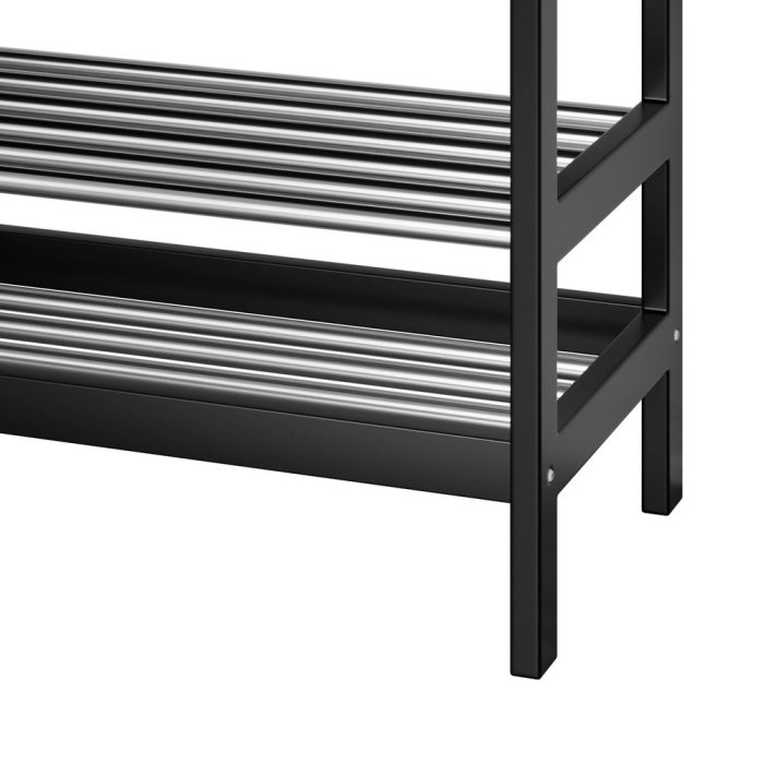 Artiss Shoe Rack Cabinet Bamboo Bench 10 Paris Black - Image 4