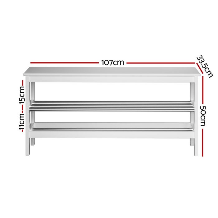 Artiss Shoe Rack Cabinet Bamboo Bench 10 Paris White - Image 2