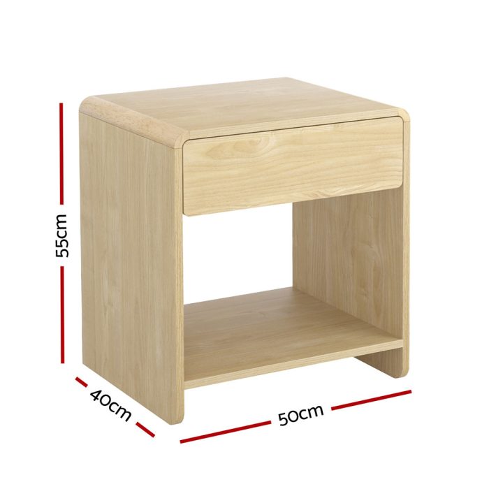 Artiss Bedside Table Drawer Open Shelf Pine - Image 2