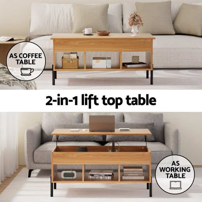 Artiss Coffee Table Lift-top Oak - Image 4