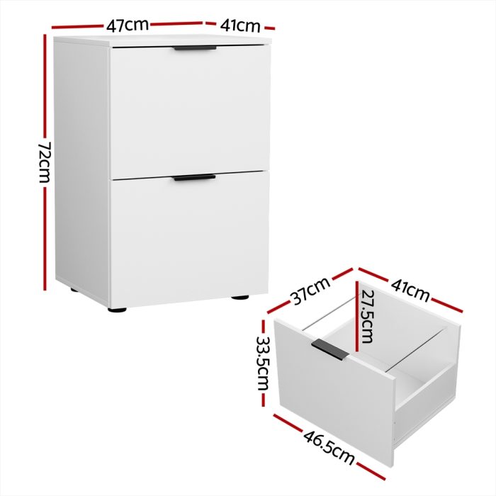 Artiss Filing Cabinet Files Storage Office Shelves File Organiser White 2 Drawer - Image 2