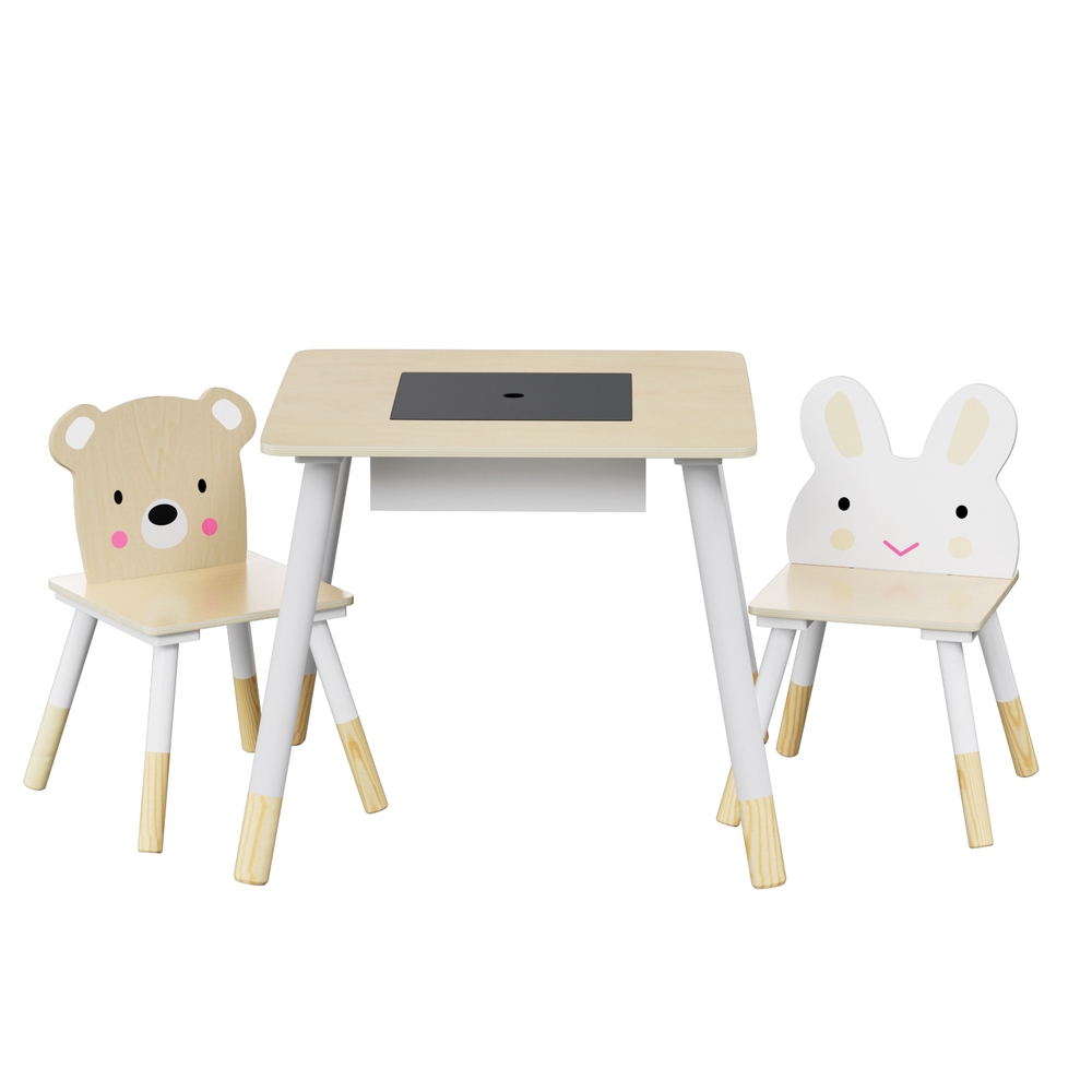 FURNI-C-KTC-STORAGE-NT-162117-00 Keezi 3PCS Kids Table and Chairs Set Activity Desk Chalkboard Toy Hidden Storage - Image 1