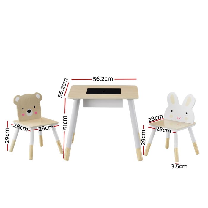 Keezi 3PCS Kids Table and Chairs Set Activity Desk Chalkboard Toy Hidden Storage - Image 2