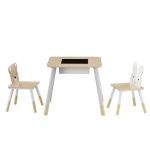 Keezi 3PCS Kids Table and Chairs Set Activity Desk Chalkboard Toy Hidden Storage - Image 3