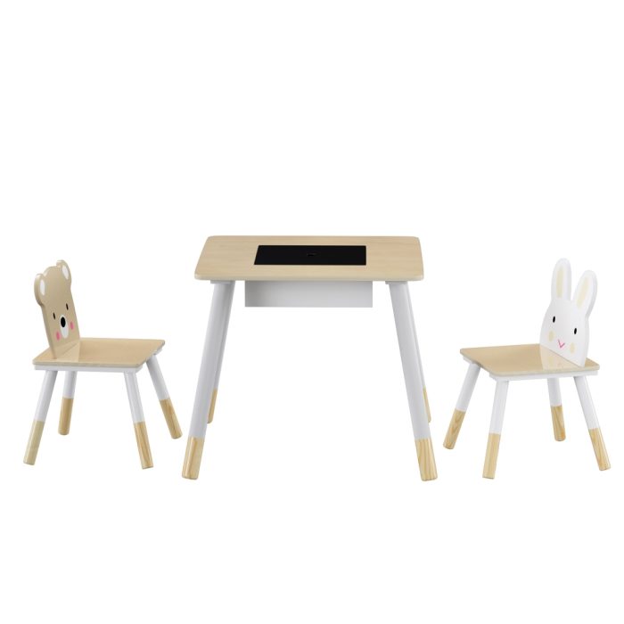 Keezi 3PCS Kids Table and Chairs Set Activity Desk Chalkboard Toy Hidden Storage - Image 3