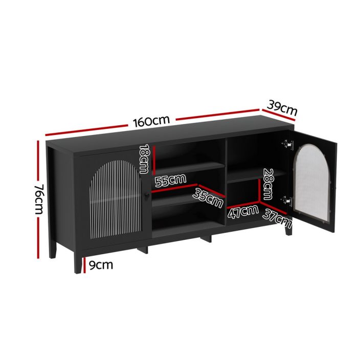 Artiss Buffet Sideboard Shelves Double Doors - Black - Image 2