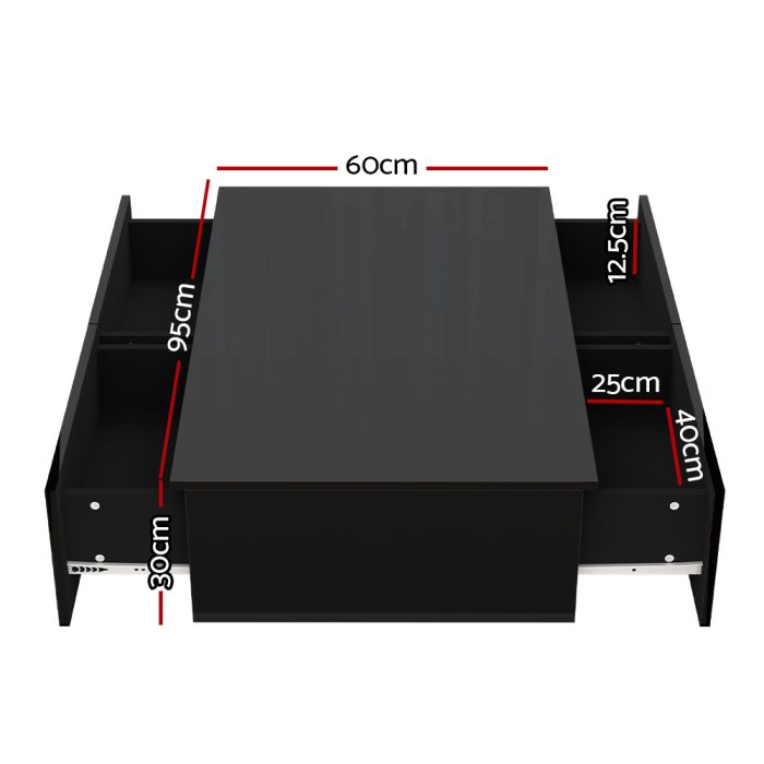 Artiss Coffee Table 4 Drawers Black Trevi - Image 2