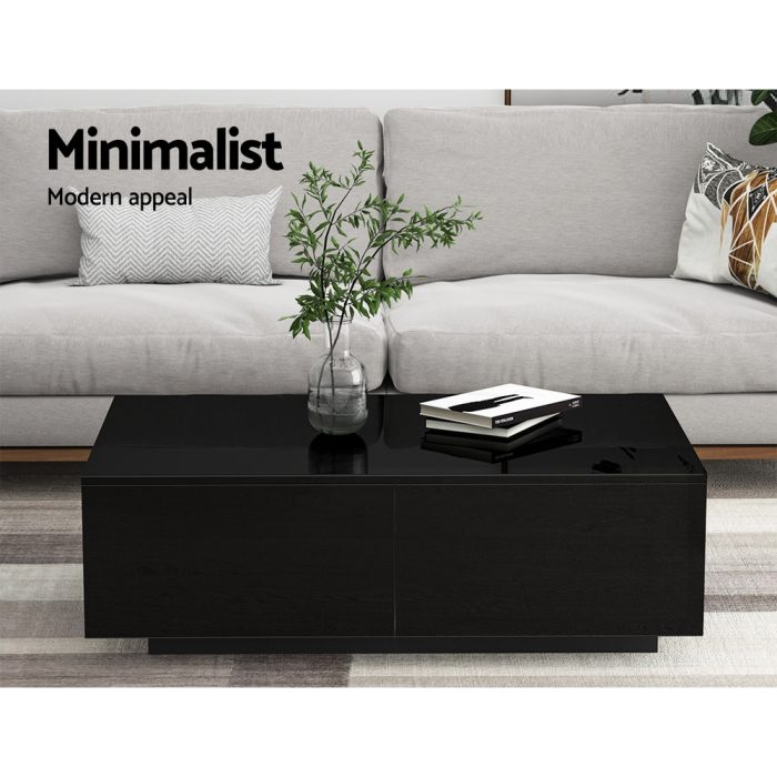 Artiss Coffee Table 4 Drawers Black Trevi - Image 3