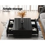 Artiss Coffee Table 4 Drawers Black Trevi - Image 4