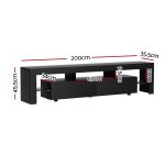 Artiss TV Cabinet Entertainment Unit Stand RGB LED Gloss Furniture 200cm Black - Image 2
