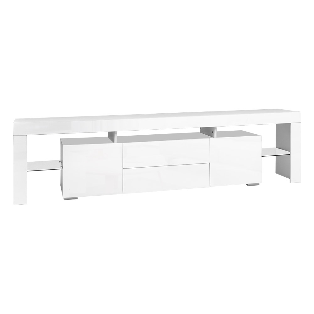 FURNI-L-LED-GS-TV200-WH-AB-00 Artiss TV Cabinet Entertainment Unit Stand RGB LED Gloss Furniture 200cm White - Image 1