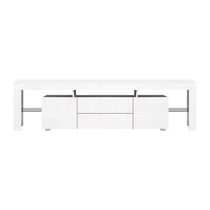 Artiss TV Cabinet Entertainment Unit Stand RGB LED Gloss Furniture 200cm White - Image 3