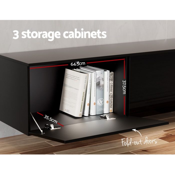 Artiss Floating Entertainment Unit TV Cabinet High Glossy Black 3 Cabinets 200CM - Image 4