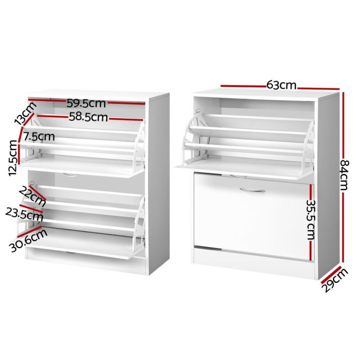 Artiss Shoe Rack Cabinet 24 Pairs Adjustable Shelves White Iris - Image 2