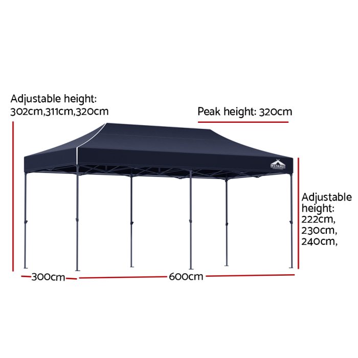 Instahut Gazebo Pop Up 3x6m w/Base Podx4 Marquee Folding Outdoor Wedding Camping Tent Shade Canopy Navy - Image 2