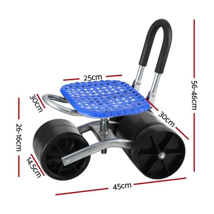Gardeon Garden Stool Foldable with Wheels Blue - Image 2