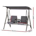 Gardeon Outdoor Swing Chair Garden Furniture Canopy Cup Holder 2 Seater Grey - Image 2