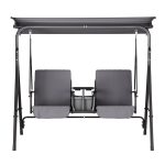 Gardeon Outdoor Swing Chair Garden Furniture Canopy Cup Holder 2 Seater Grey - Image 3