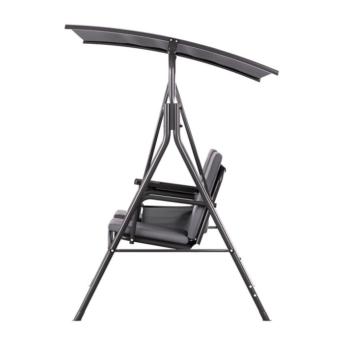 Gardeon Outdoor Swing Chair Garden Furniture Canopy Cup Holder 2 Seater Grey - Image 4