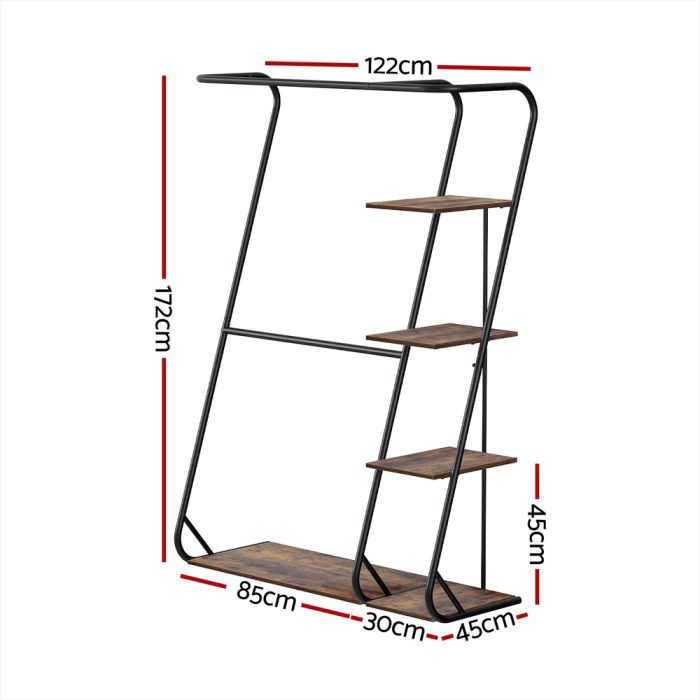 Artiss Clothes Rack Coat Stand 172cm 4-Tier Walnut - Image 2