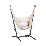 Gardeon Hammock Chair Outdoor Camping Hanging with Stand Cream - Image 3