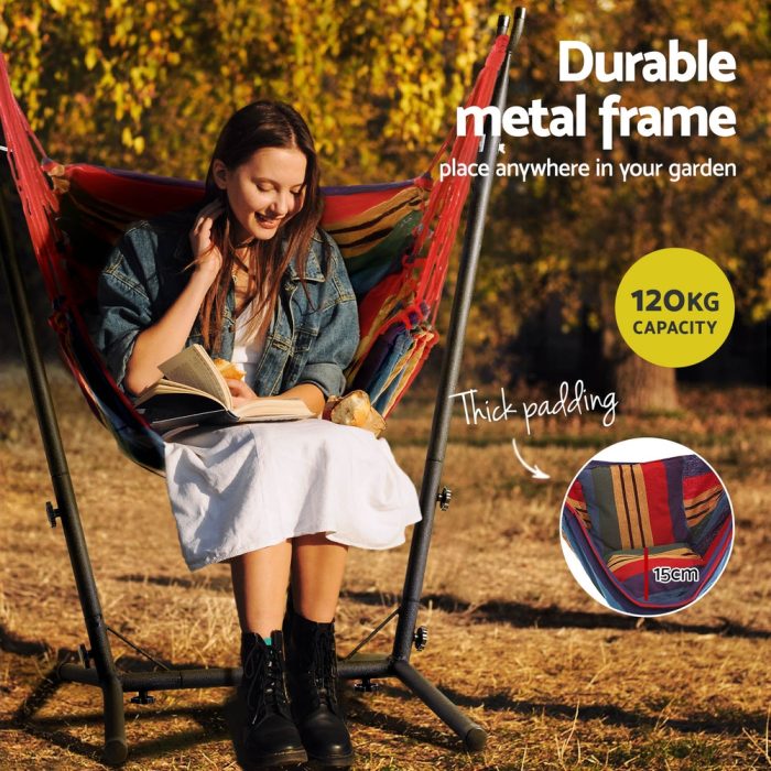 Gardeon Hammock Chair Outdoor Camping Hanging with Stand Rainbow - Image 4