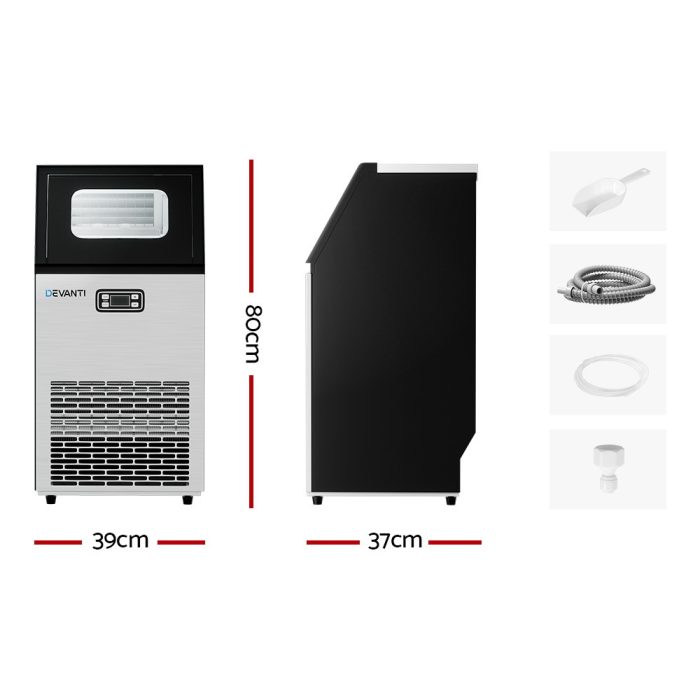 Devanti Commercial Ice Maker Machine 45kg Ice Cube Tray Bar Stainless Steel - Image 2