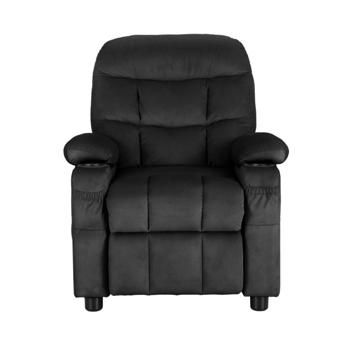 Keezi Kids Recliner Chair Black Velvet Sofa Lounge Couch Children Charis Armchair - Image 3